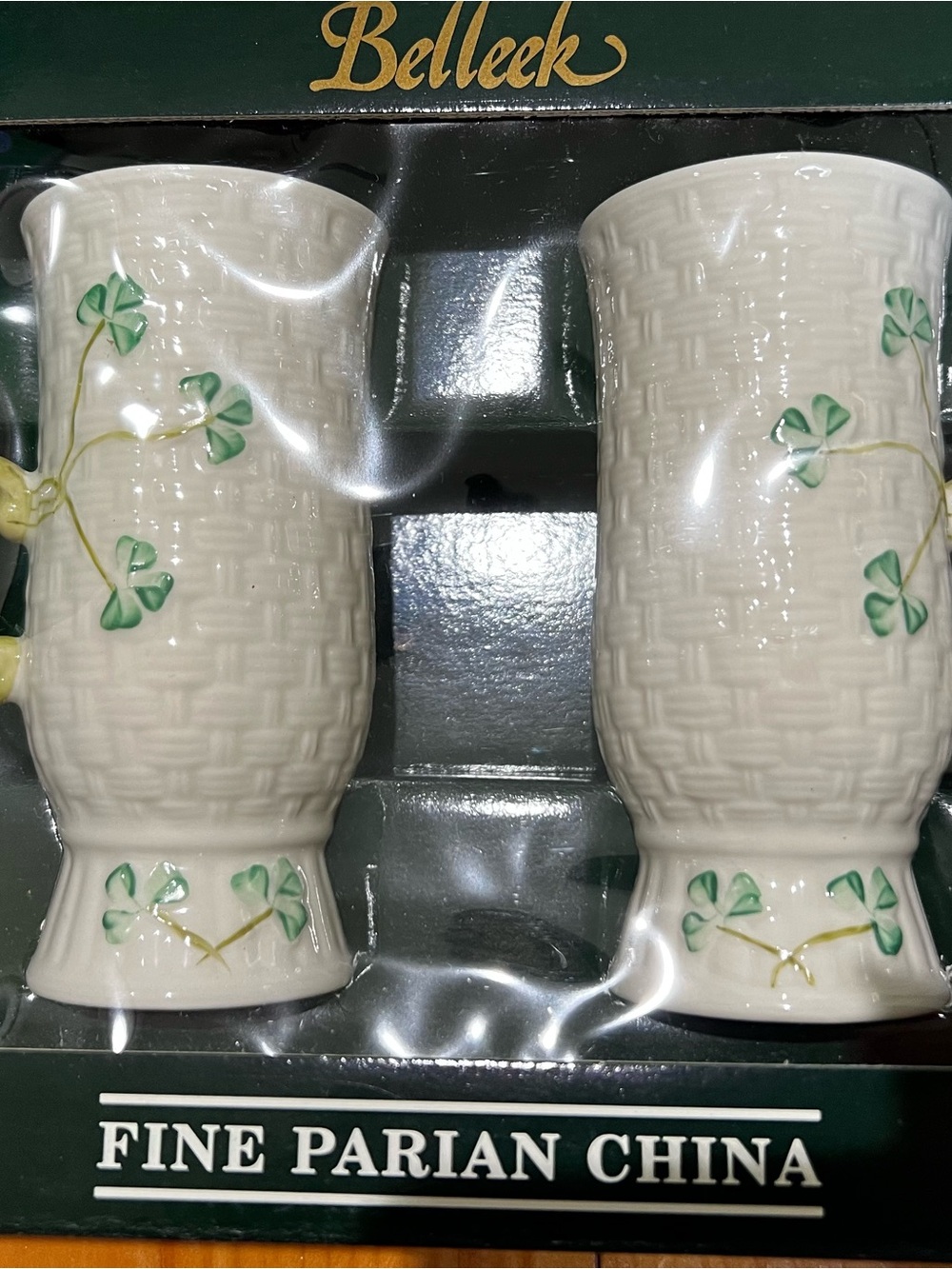 Belleek Fine Parian China Shamrock White Porcelain Mugs (Set)